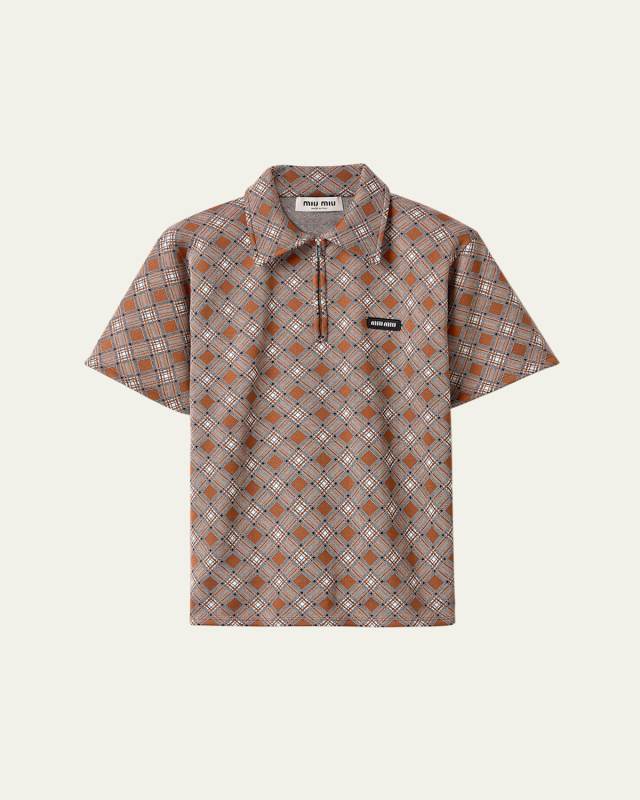 Check Short-Sleeve Polo Top